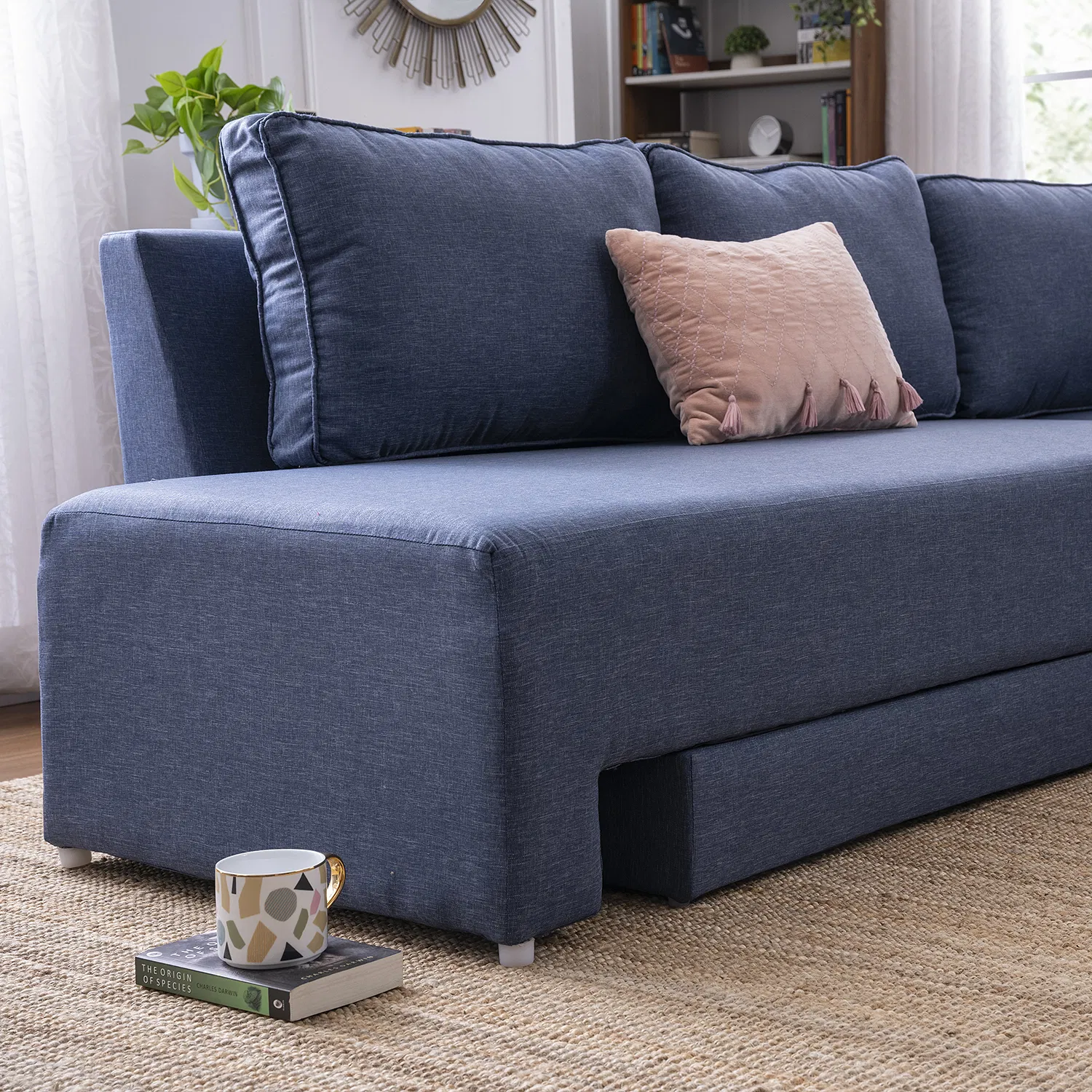 Lana Fabric Sofa Cum Bed in Denim Blue Color - Image 2