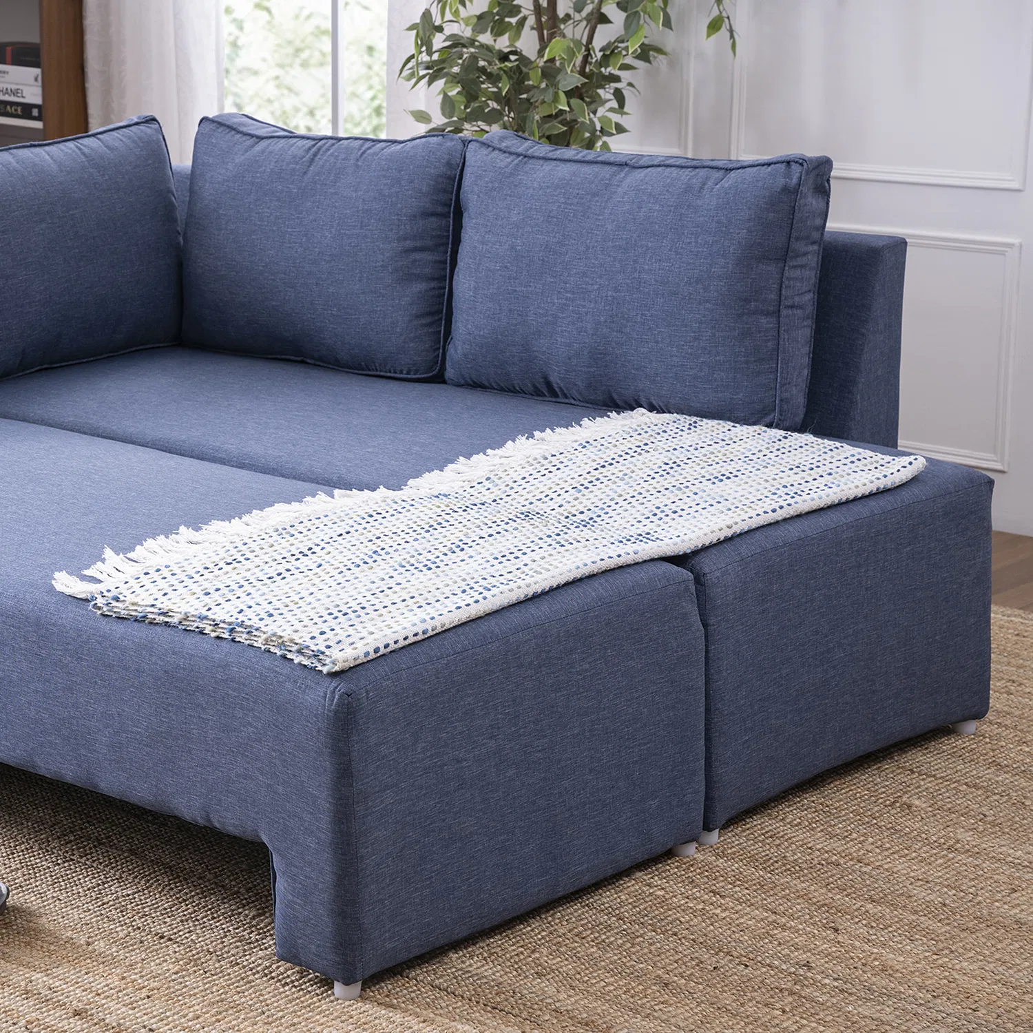 Lana Fabric Sofa Cum Bed in Denim Blue Color - Image 3