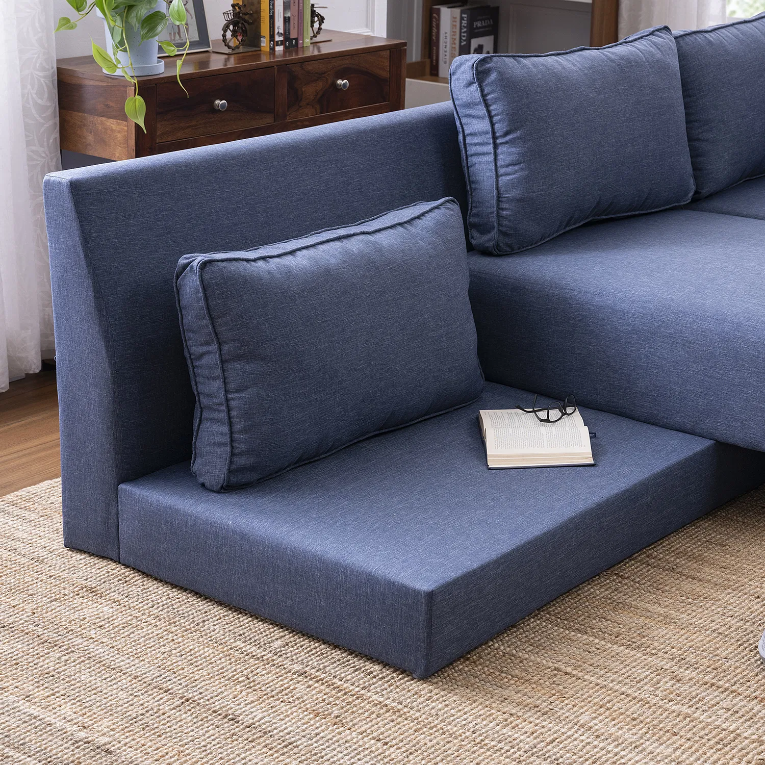 Lana Fabric Sofa Cum Bed in Denim Blue Color - Image 4