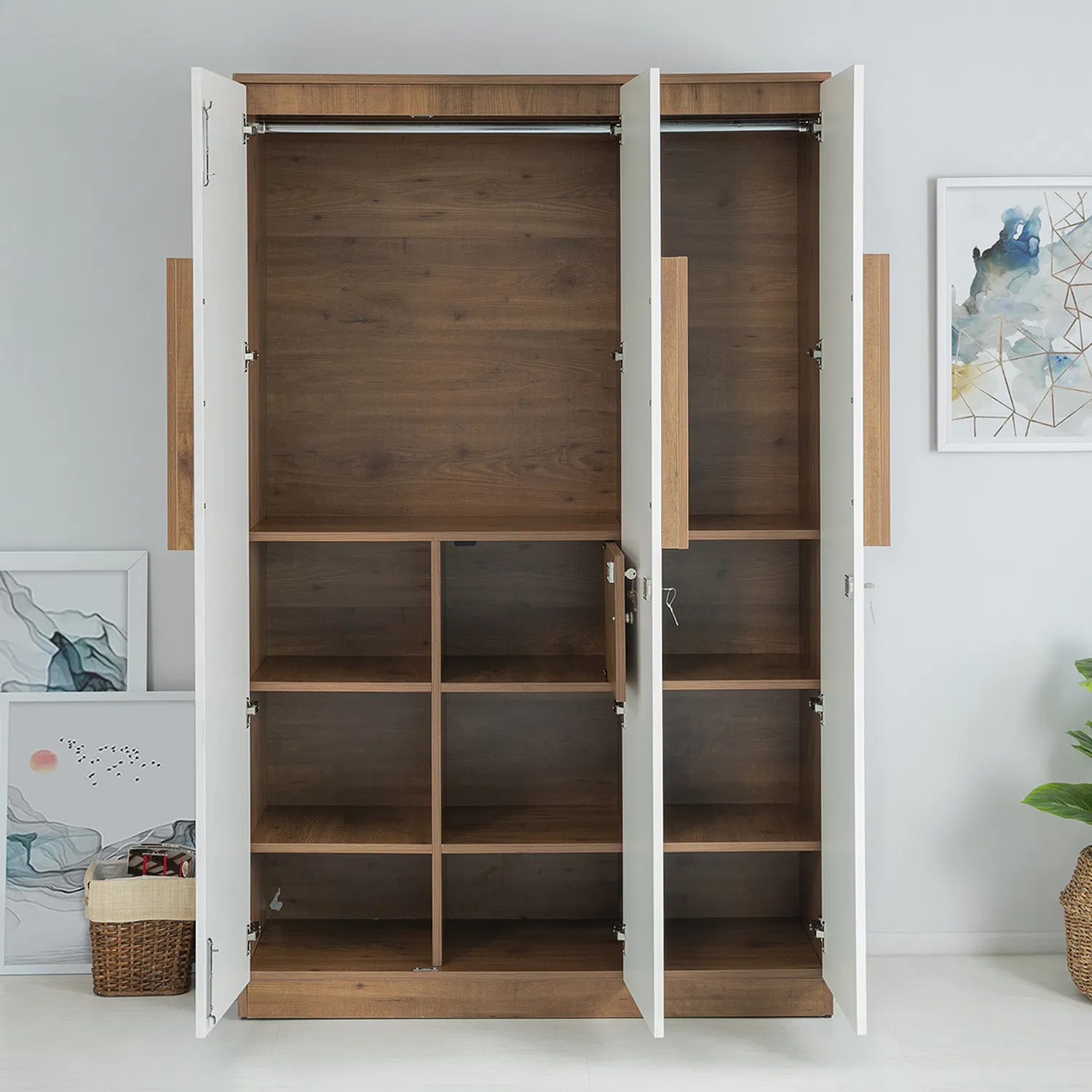 Bianca Engineered Wood 3 Door Wardrobe with Mirror in Ivory White Finish - Image 2