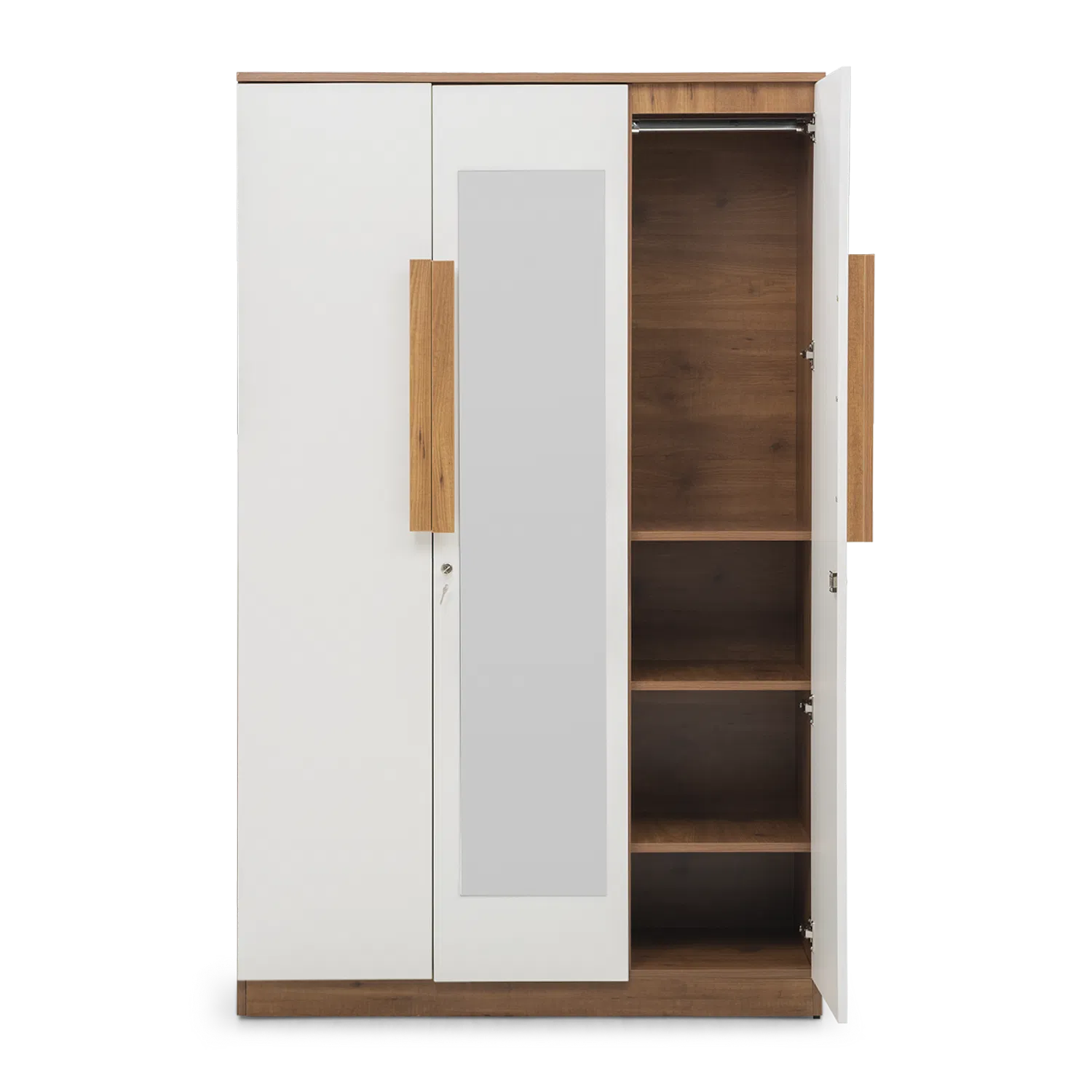 Bianca Engineered Wood 3 Door Wardrobe with Mirror in Ivory White Finish - Image 3