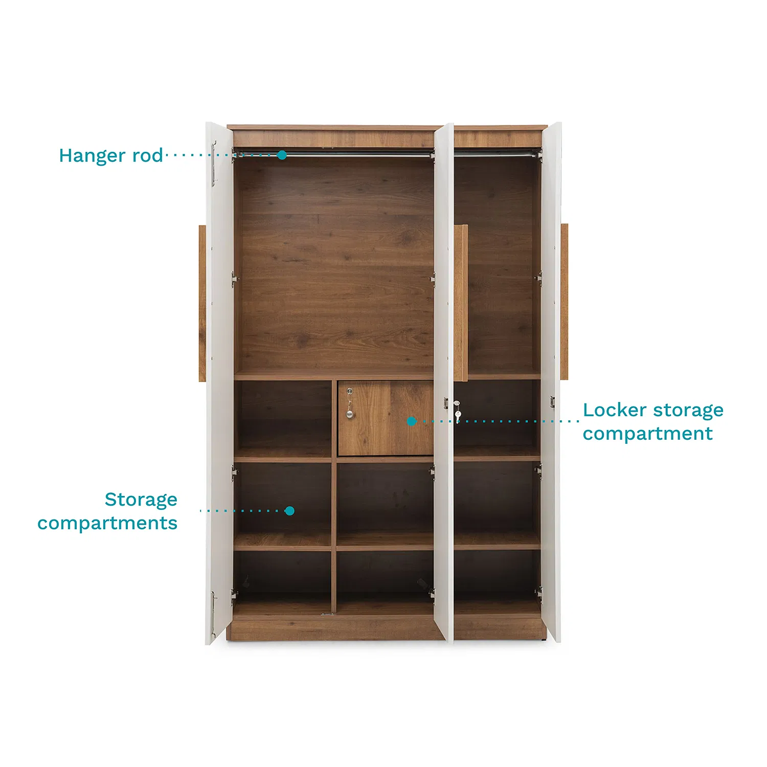 Bianca Engineered Wood 3 Door Wardrobe with Mirror in Ivory White Finish - Image 5
