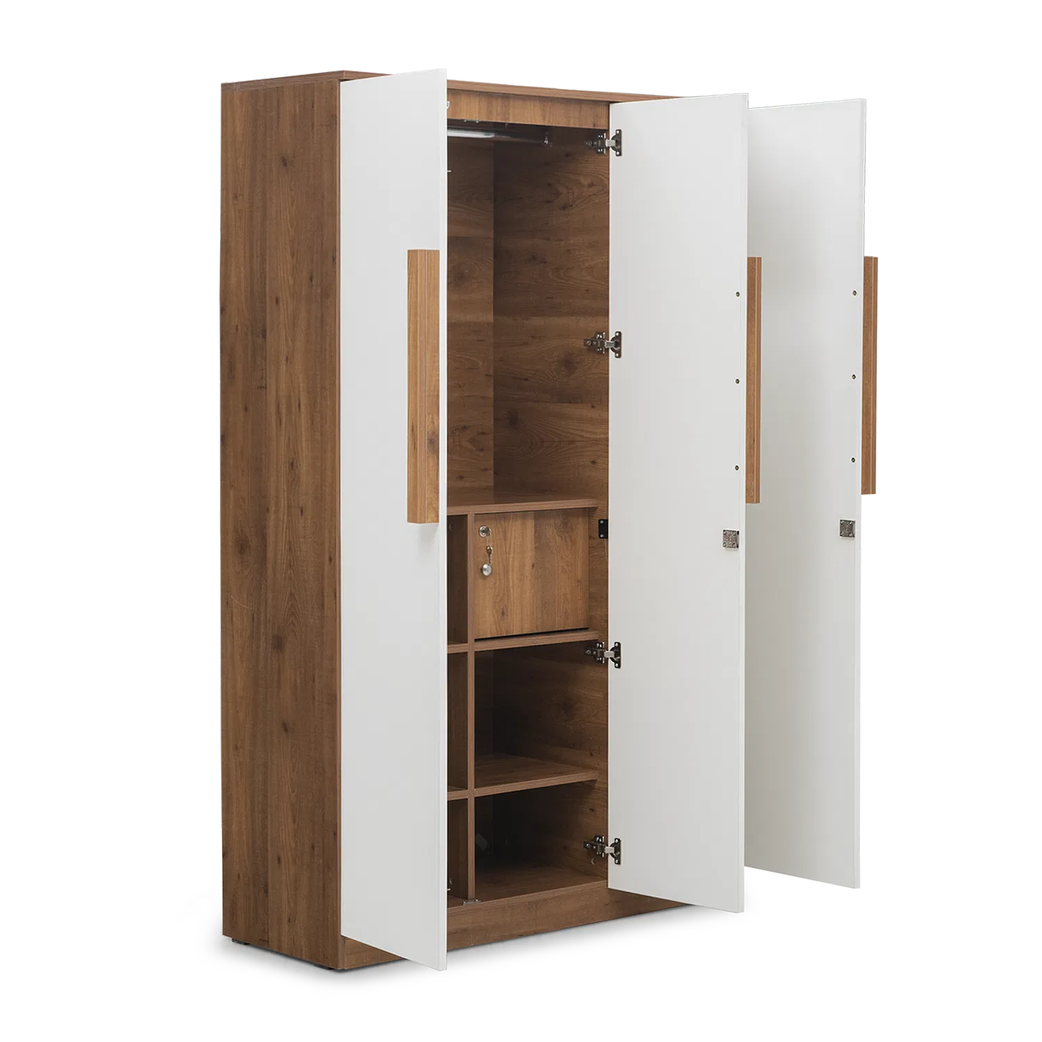 Bianca Engineered Wood 3 Door Wardrobe with Mirror in Ivory White Finish - Image 7